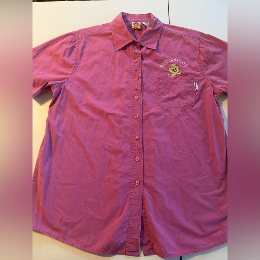 Women's Vtg tweety bird looney tunes  Purple embroidered Button-Up Shirt